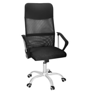 Állítható irodai szék, ergonomikus, légáteresztő mikrohálós háttámlával és krómozott fém talppal, 117x58x60 cm, fekete