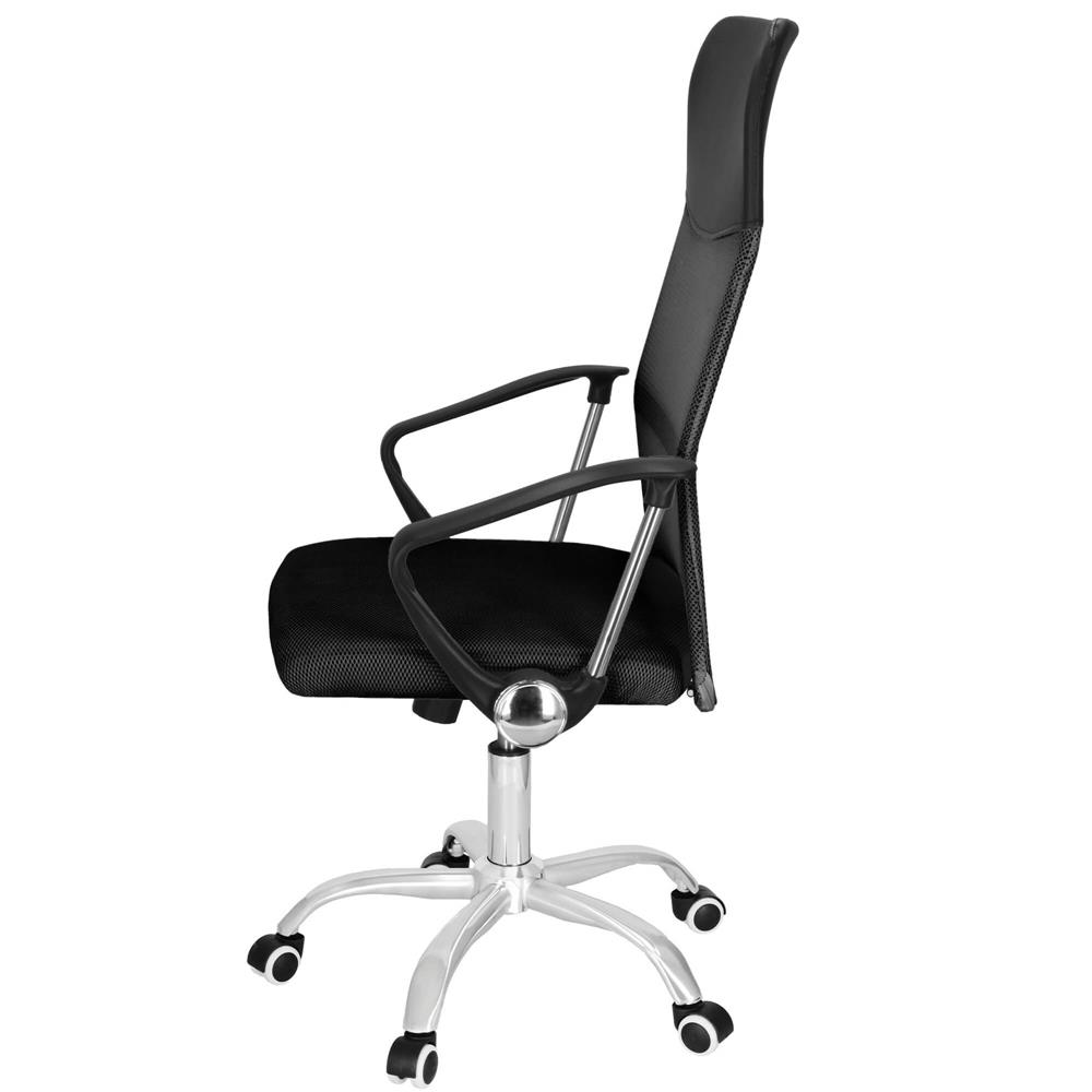 Állítható irodai szék, ergonomikus, légáteresztő mikrohálós háttámlával és krómozott fém talppal, 117x58x60 cm, fekete - Image 9