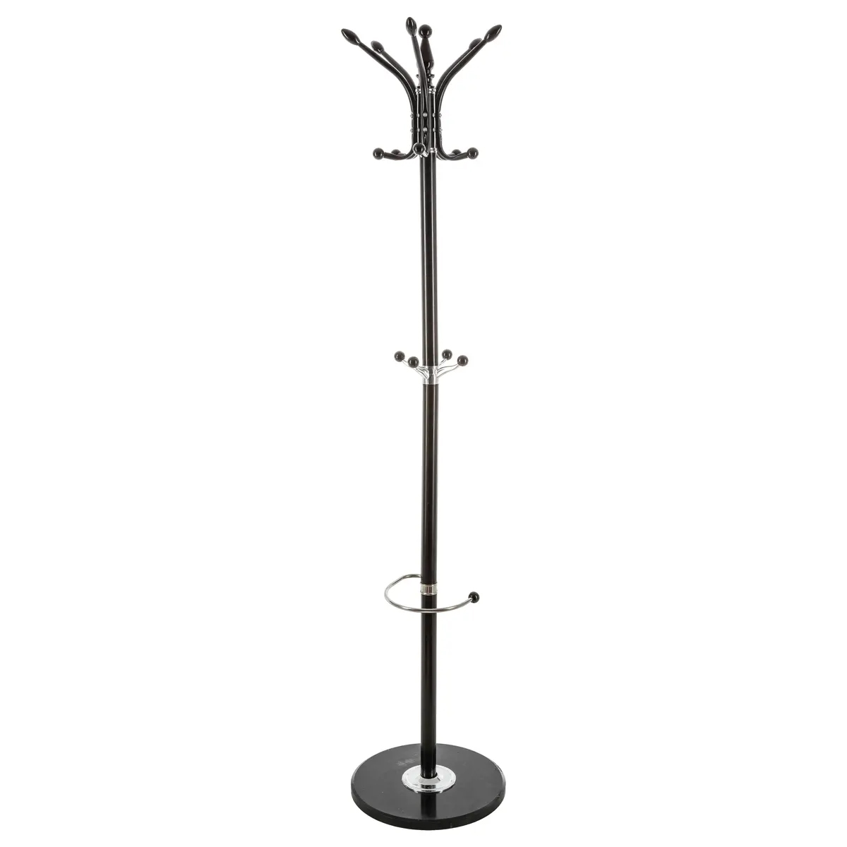 5Five fém állófogas 12 akasztóval és esernyőtartóval, acél és márvány, 182 cm, fekete