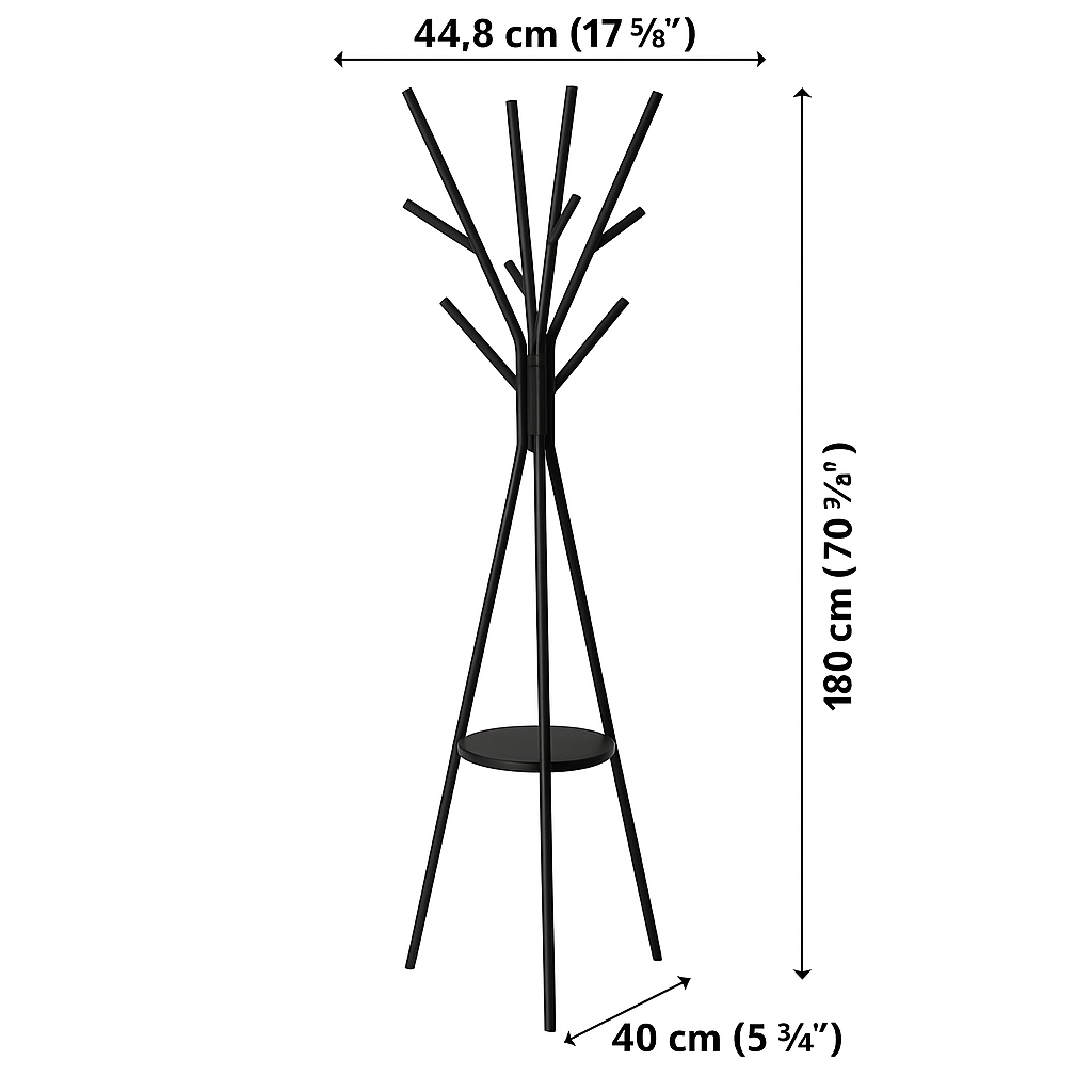 5Five fém állófogas 9 akasztóval, acél és MDF, 45x40x180 cm, fekete - Image 6