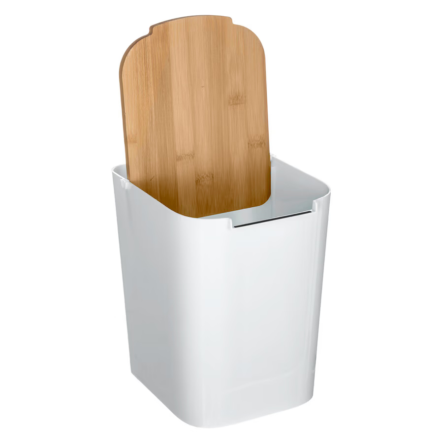 5Five Natureo szemetes kuka fedéllel, polipropilén és bambusz, 5 liter, 22x19x24 cm, fehér - Image 2
