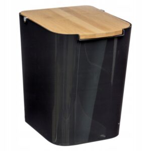 5Five Natureo szemetes kuka fedéllel, polipropilén és bambusz, 5 liter, 22x19x24 cm, fekete