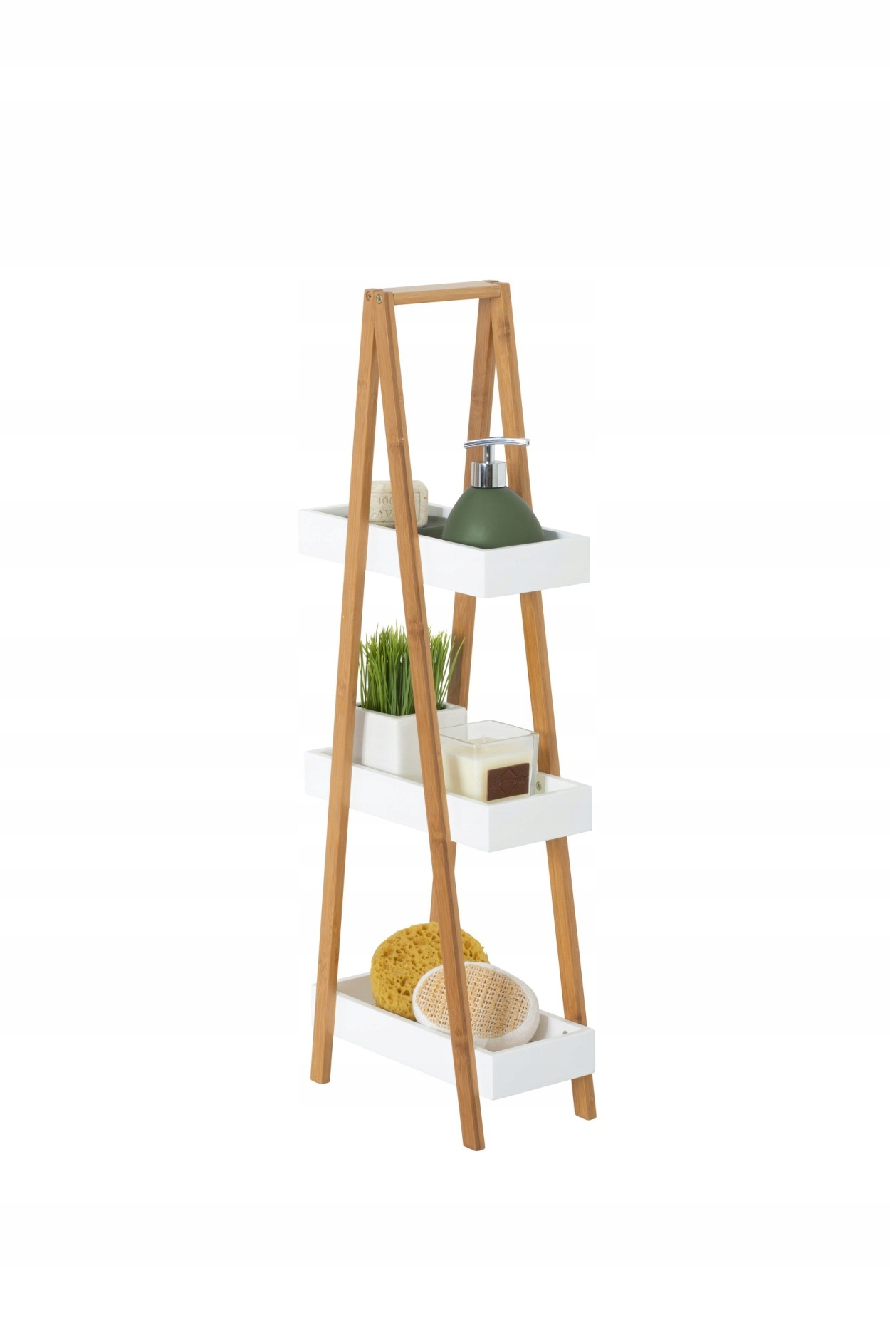 5Five Natureo polcos állvány 3 polccal, MDF és bambusz, 30x18x82 cm, fehér - Image 2