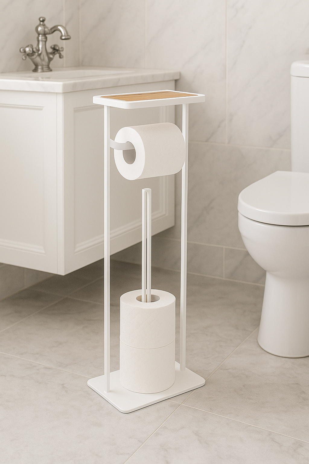 5Five WC-papír tartó tárolópolccal, acél, 18x12x59 cm, feh - Image 4