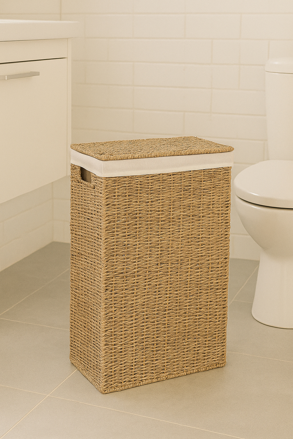 5Five szennyestartó kosár fonott nádból, fém vázzal, 40 liter, 37x22x55 cm, barna - Image 9