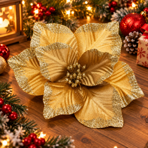 Dekorativ poinsettia virag karacsonyra, 24x11 cm, arany