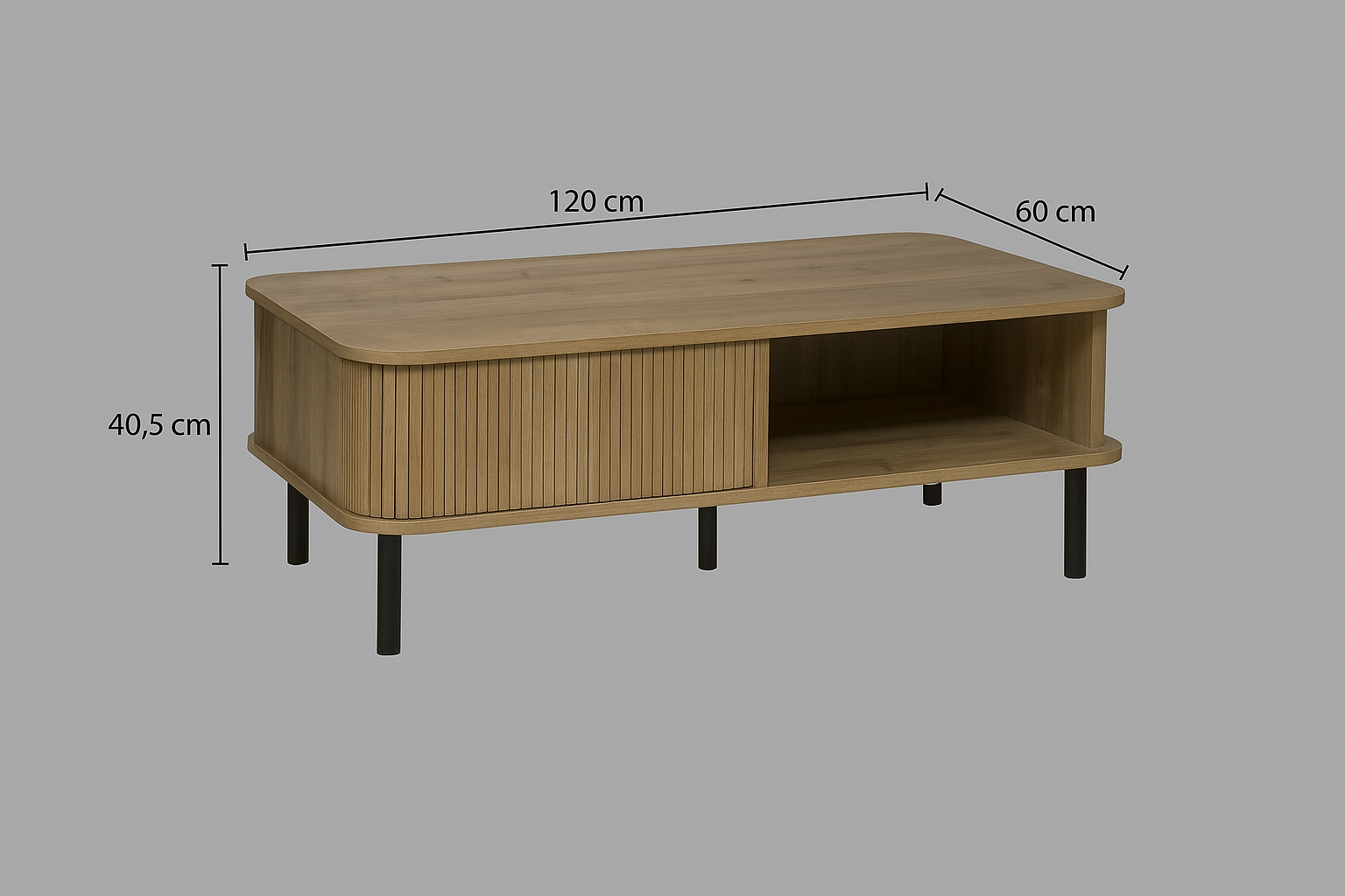 Atmosphera Colva dohányzóasztal 2 tolóajtóval, MDF és acél, 120x60x41 cm, bézs - Image 11