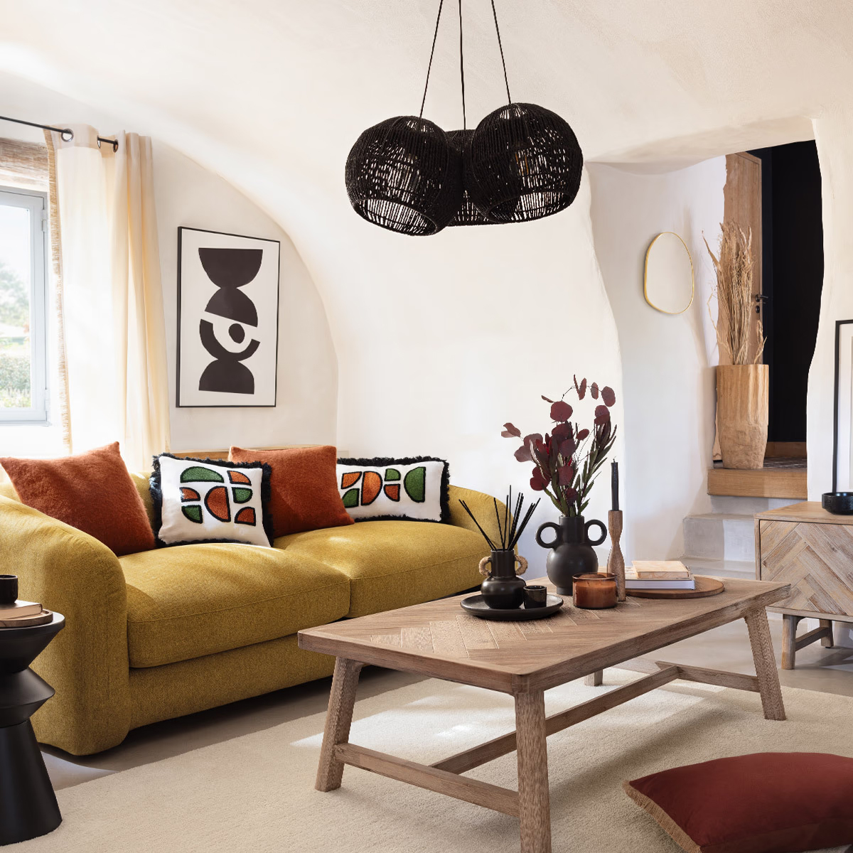Atmosphera Aeris dohányzóasztal, akácfa és chevron mintás MDF asztallap, 130x70x40 cm, natúr - Image 2