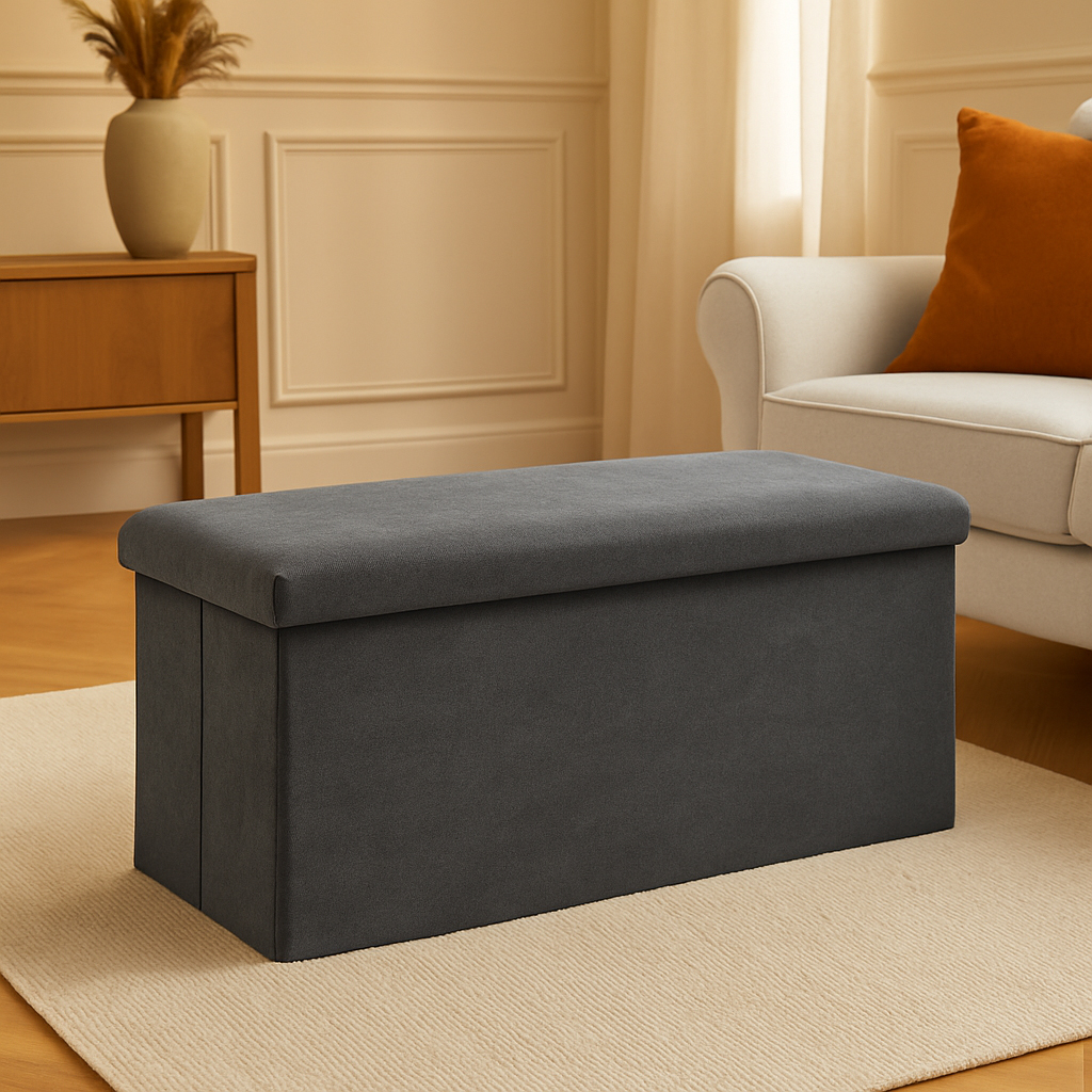 Taburet pliabil Atmosphera Lilou cu spatiu depozitare 80L, 76x38x38 cm, gri - Image 4
