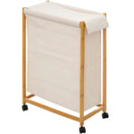 5Five Bambou szennyestartó kosár kerekeken, bambusz vázzal, 52 liter, 55x28x80 cm, bézs
