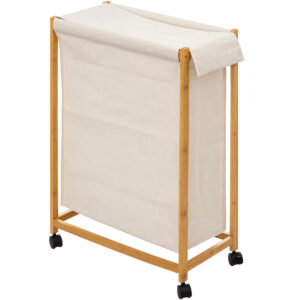 5Five Bambou szennyestartó kosár kerekeken, bambusz vázzal, 52 liter, 55x28x80 cm, bézs