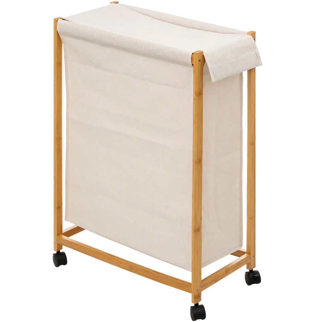 5Five Bambou szennyestartó kosár kerekeken, bambusz vázzal, 52 liter, 55x28x80 cm, bézs