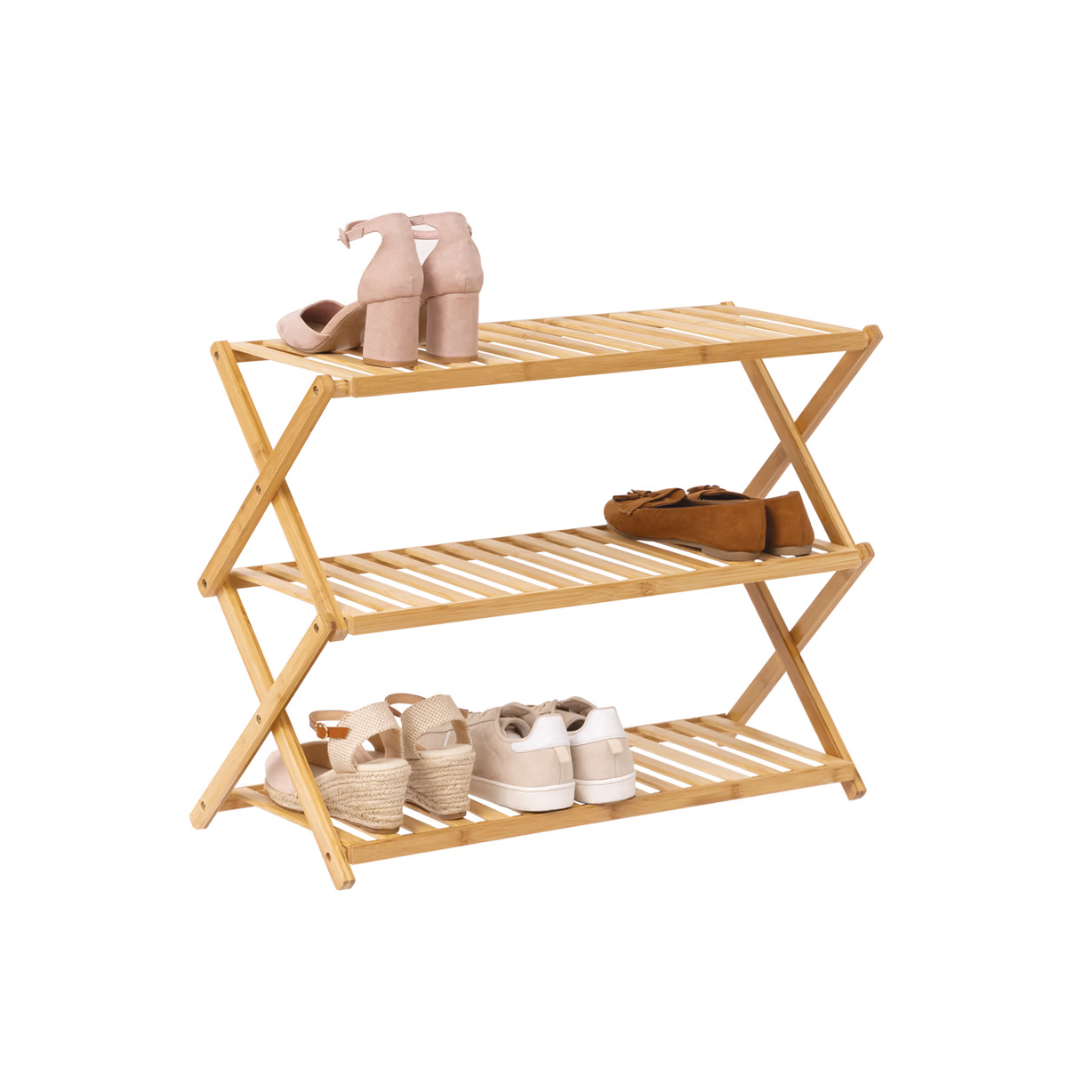 Osszecsukhato bambusz cipotarto allvany, 9 par ciponek, 70x29x53 cm, termeszetes szin - Image 4