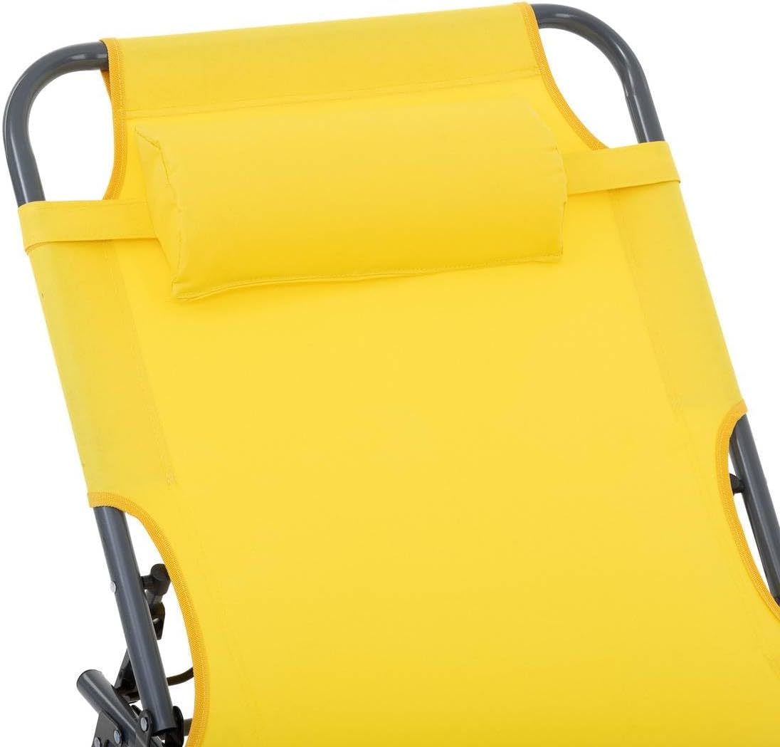 5Five Beach Chair napozóágy, fém vázzal, kompakt összecsukható kialakítással, 173x56x27 cm, sárga - Image 2