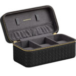 SONGMICS Ronne Collection ora doboz 3 ora szamara, fonott hatasu PU bor, 10x20x9 cm, fekete