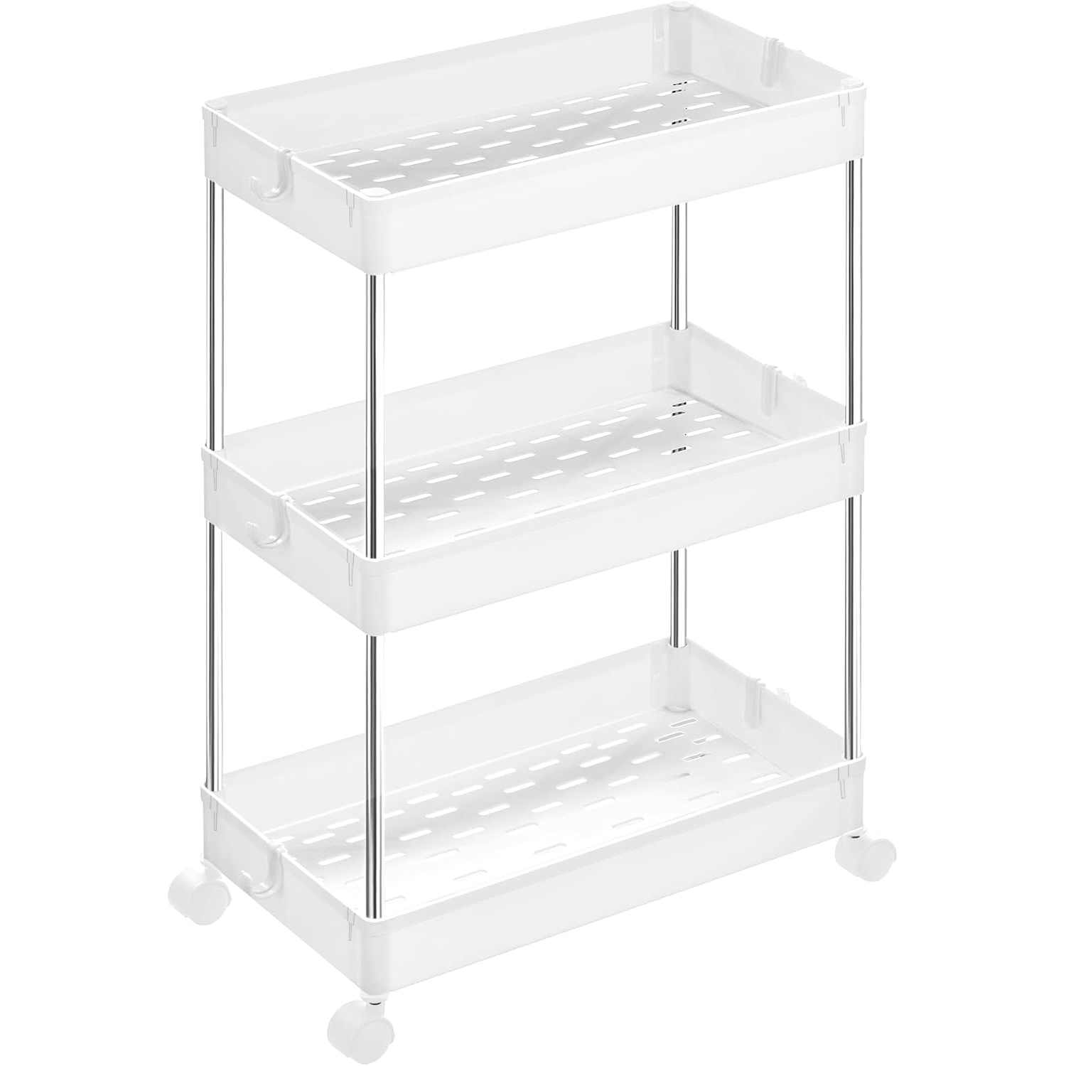 SONGMICS 3 szintes gurulós kocsi, levehető polcokkal, 360°-ban forgó kerekekkel, fém vázzal, 42x24x61 cm, fehér