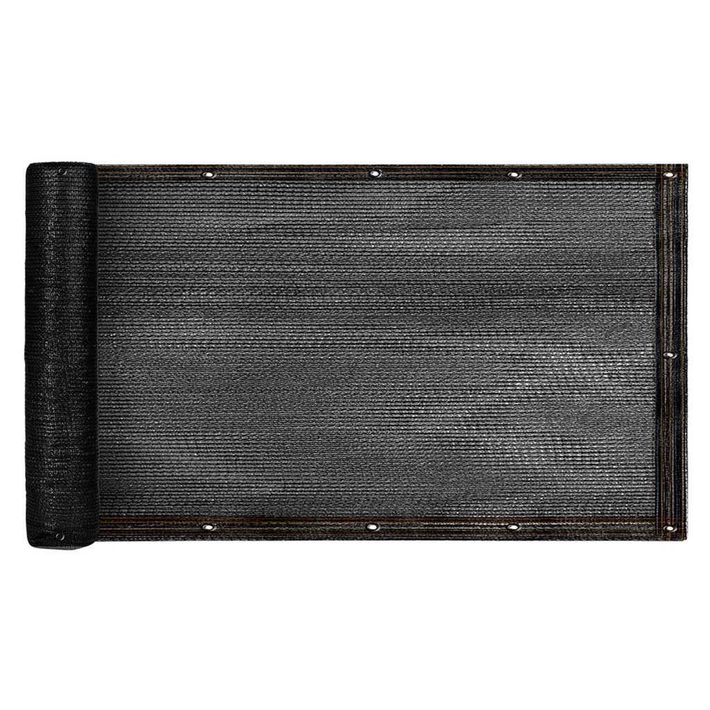 Erkélyvédő PVC hálóból, fém rögzítőgyűrűkkel, 105×500 cm, fekete