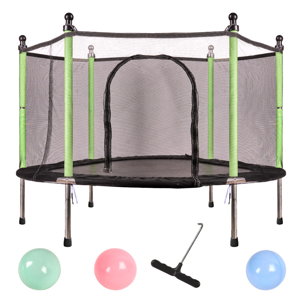 Trambulina pentru copii cu plasa de protectie, diametru 140 cm, 150 kg, verde - Image 3