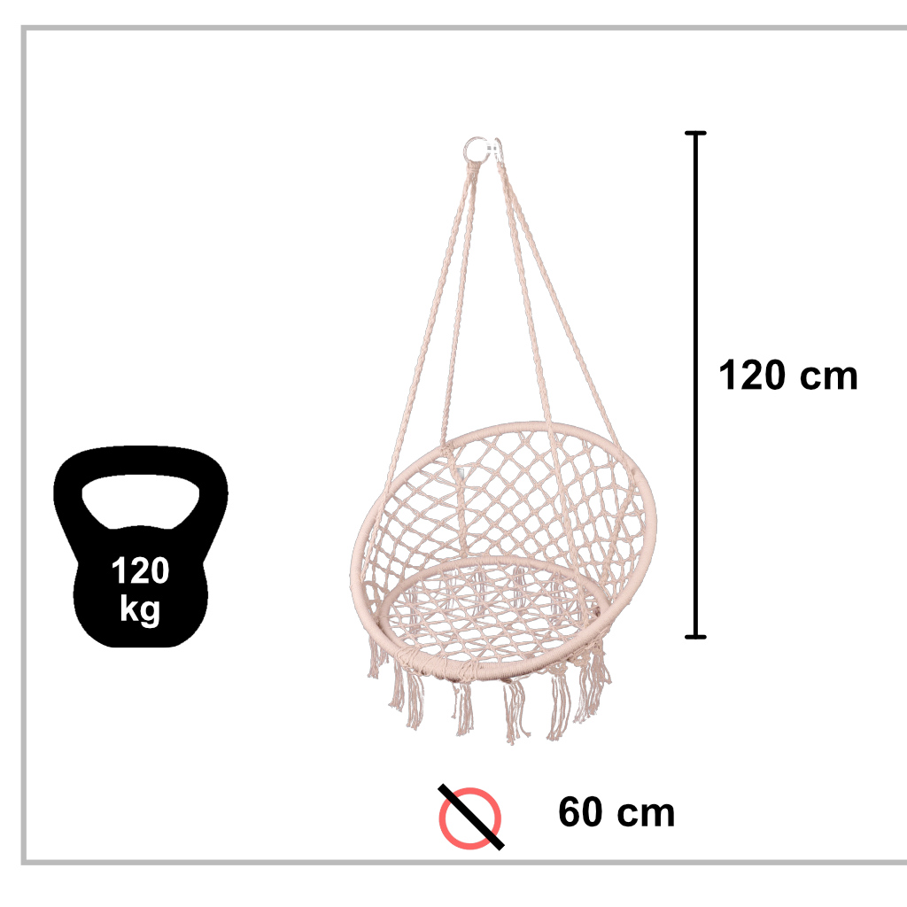 Kerek függő hinta szék Confort Plus párnával, otthonra vagy kertbe, ekrü színű - Image 3
