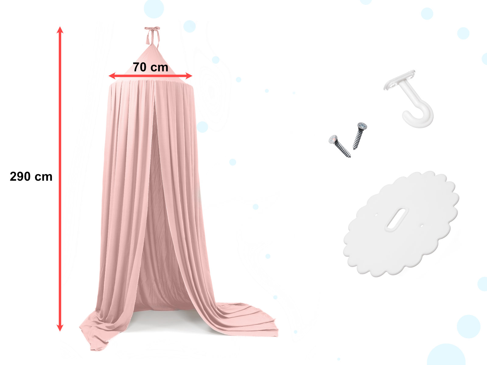 Függeszthető baldachin sátor formában 70x290 cm, gyerekszoba dekorációhoz, szerelőkészlettel, rózsaszínű - Image 3