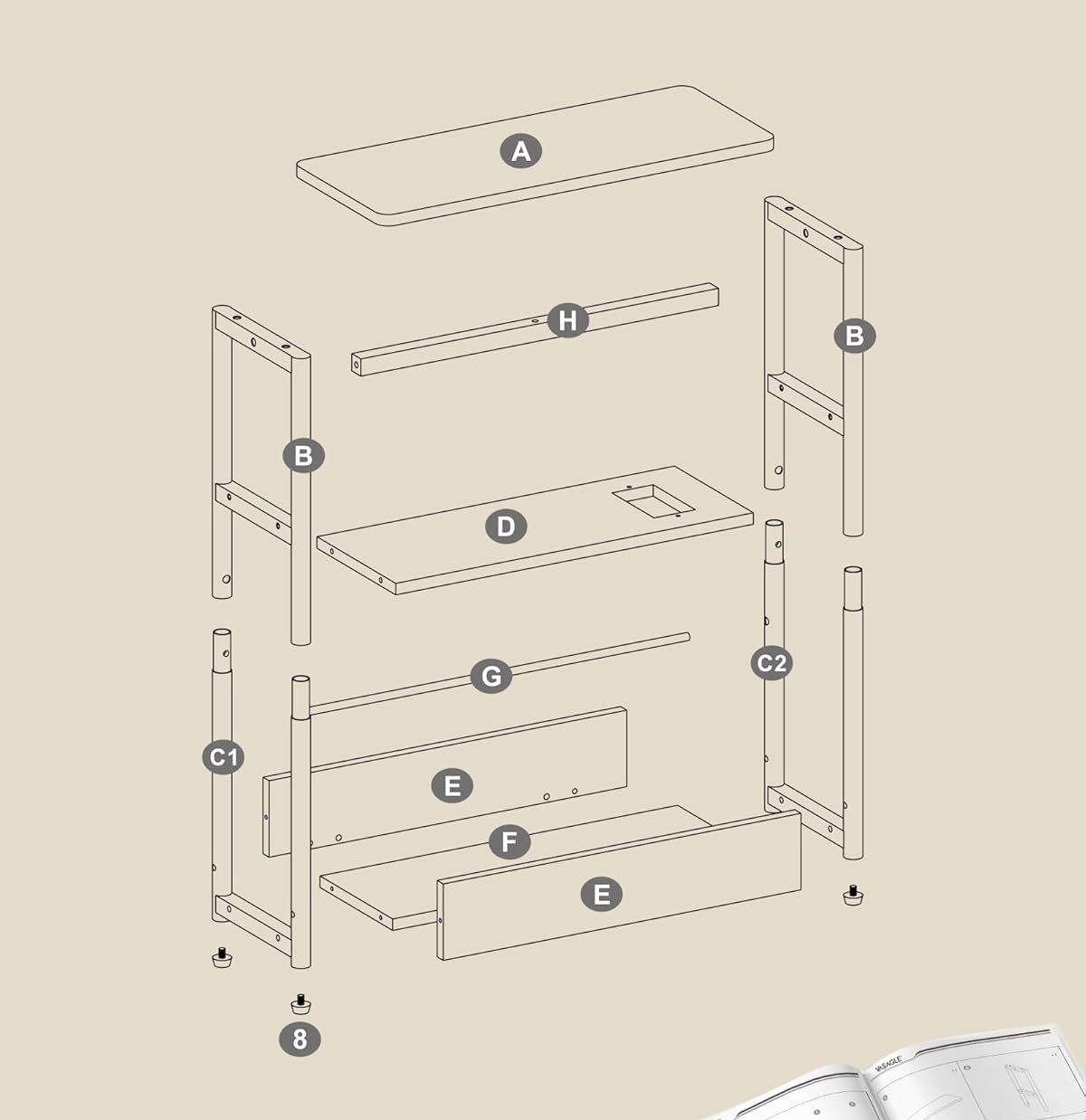 VASAGLE Keskeny asztal konnektorral és USB töltőportokkal, 3 polccal, 45x18x58 cm, rusztikus barna színű - Image 7