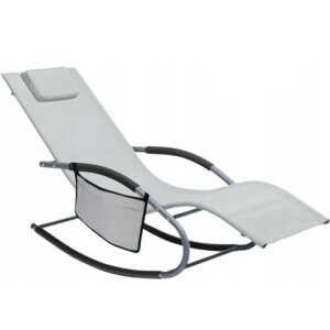 Kerti napozóágy típusú hinta 148×63×87 cm, acél szerkezet, textilén anyag, ergonomikus kialakítás, világosszürke