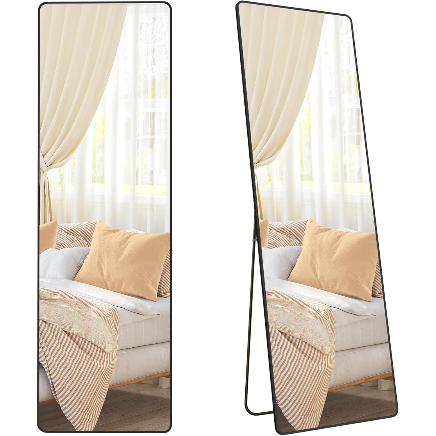 SONGMICS álló tükör 160 × 50 cm, edzett üveg, alumínium keret, fekete