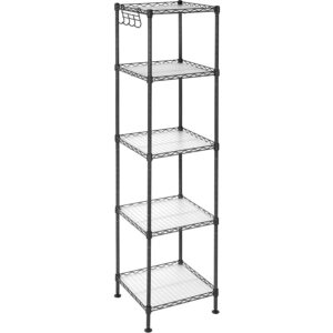 SONGMICS fém polc 30×30×124 cm, 5 szintes, állítható polcokkal és mellékelt akasztókkal, acél és műanyag szerkezet, fekete