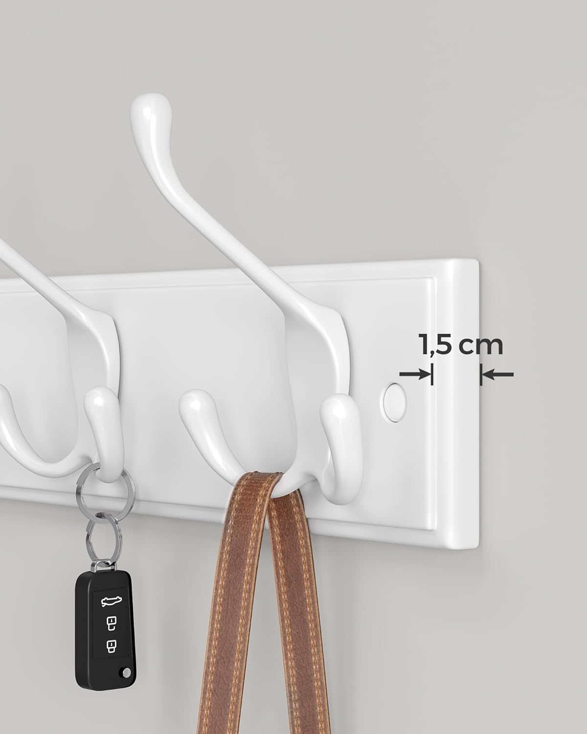 SONGMICS fali fogas 4 hármas akasztóval, MDF és cinkötvözet, 40x11 cm, fehér - Image 7