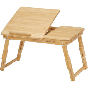 SONGMICS laptop- vagy reggelizőasztal, bambuszból, állítható magassággal és dőlésszöggel, oldalsó fiókkal, 68x35x22–32 cm, natúr