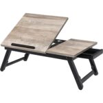 SONGMICS laptop- vagy reggelizőasztal összecsukható lábakkal, bambuszból, állítható dőlésszögű és magasságú asztallappal, 68x35x32 cm