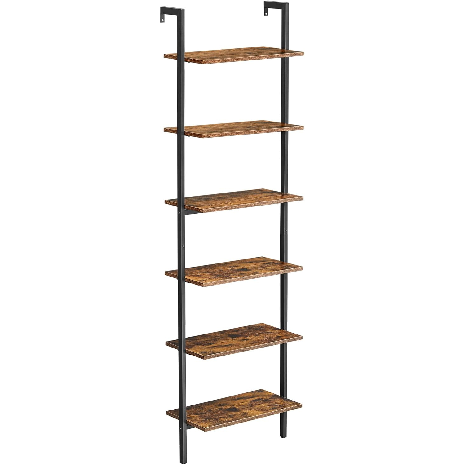 VASAGLE létra kialakítású polc 6 polccal, forgácslap és fém váz, 60x30x205 cm, rusztikus barna