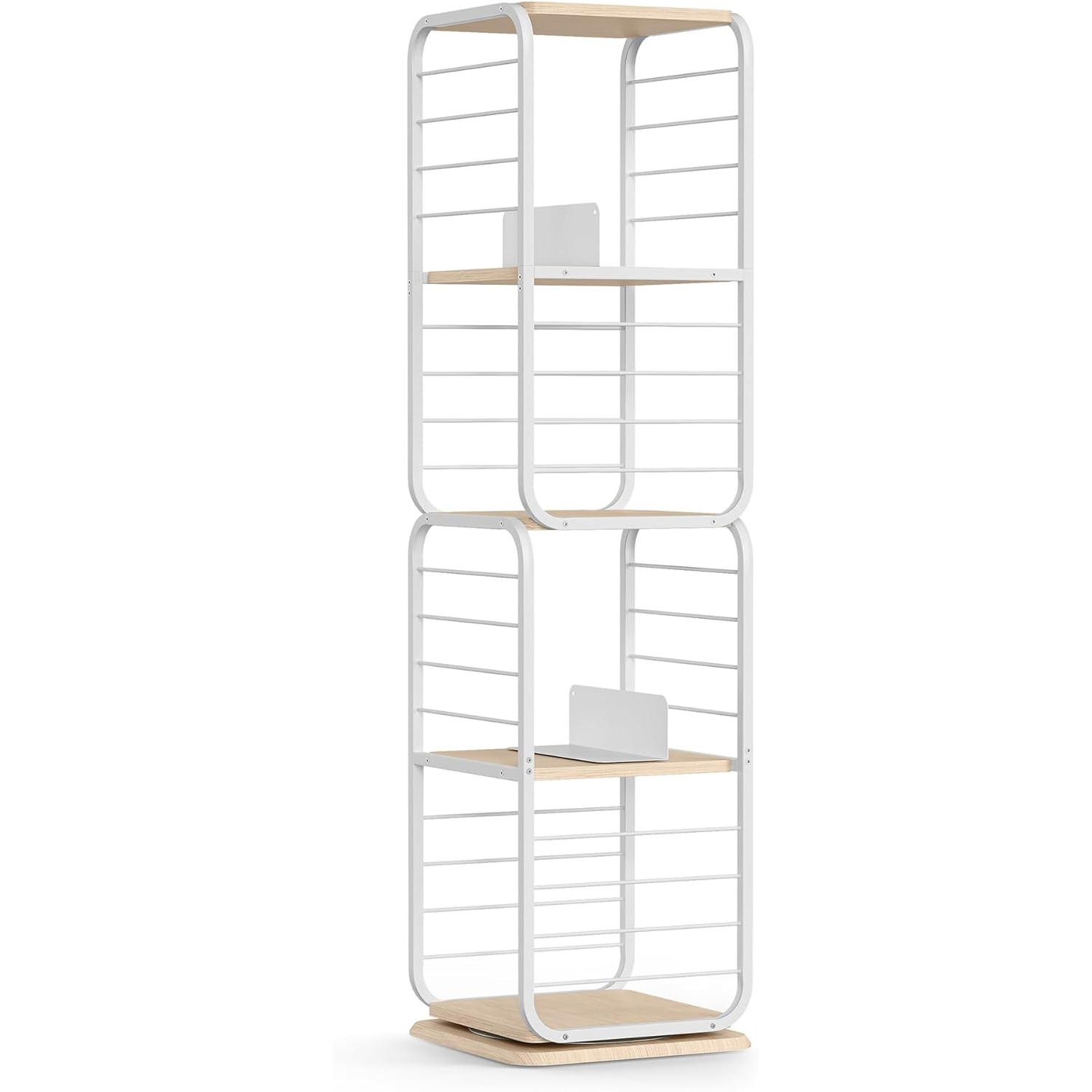 VASAGLE 360 fokban forgatható könyvespolc, fémvázzal, 5 MDF polccal, 43 x 43 x 158 cm, fehér