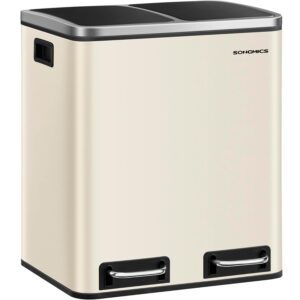 SONGMICS dupla szemetes 41×32×47 cm, 2×15 L, külön pedálokkal, soft-close fedéllel és kivehető belső vödrökkel, bézs és fekete
