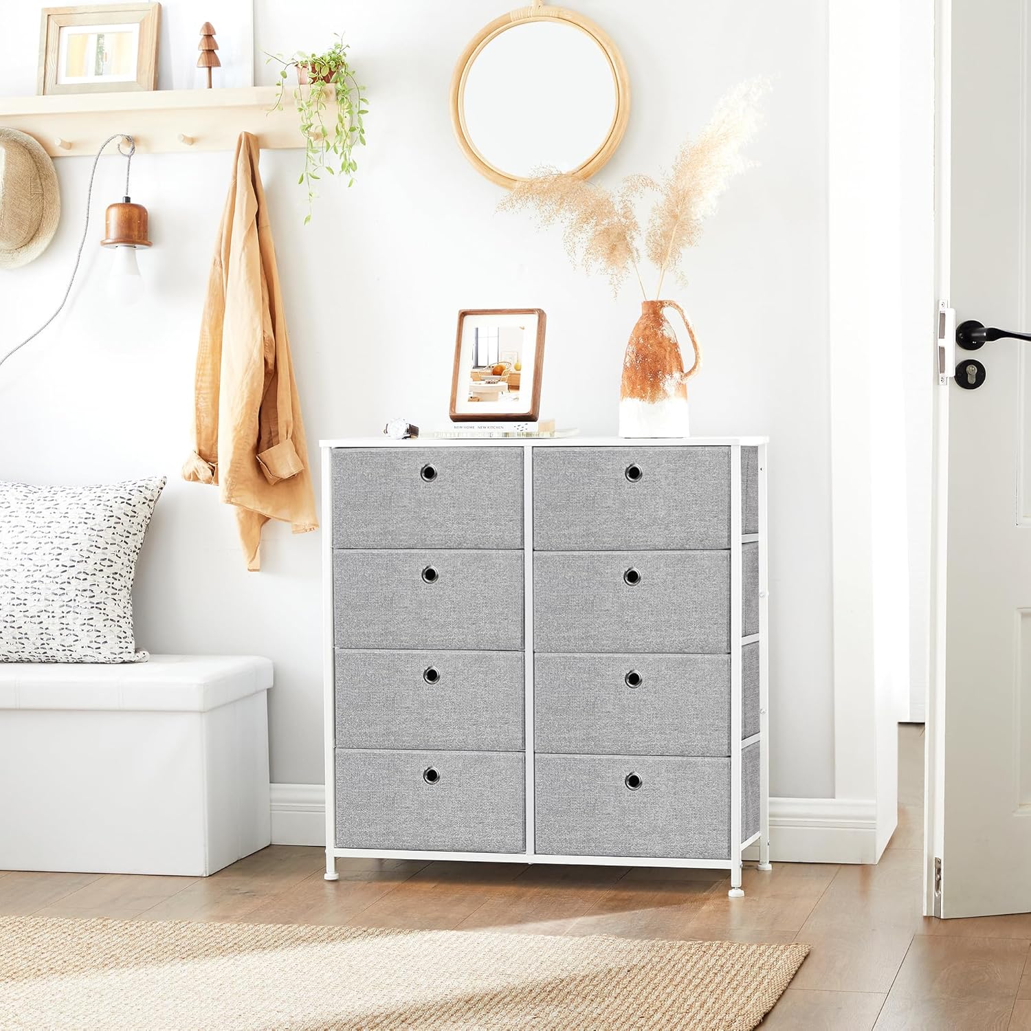 SONGMICS komód 8 textil fiókkal, fém vázzal és MDF lappal, 80x30x81 cm, szürke és fehér - Image 4