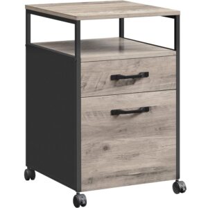 VASAGLE gurulós irattároló szekrény 42×44×69 cm, 2 fiókkal, fékezhető kerekekkel, nyitott rekesszel és irattartóval, forgácslap és acél, szürke és fekete