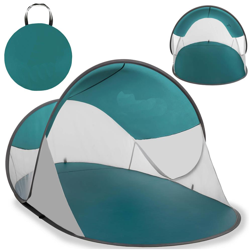 POP-UP önfelálló strandsátor UV-védelemmel, szigetelt padlóval és hordtáskával, 190x120x100 cm, türkiz és szürke - Image 2