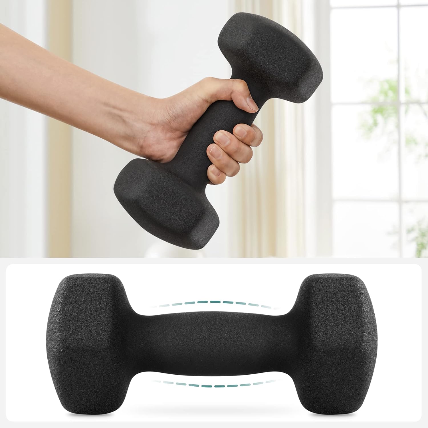 SONGMICS hatszogletu kezisulyzo szett 2x5 kg, ontottvas neoprén bevonattal, ergonomikus csuszasmentes markolat, fekete - Image 3