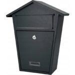 Fém postaláda 38×32×11 cm, horganyzott acéllemez, felhajtható bedobónyílással és zárral, 2 kulccsal, szürke