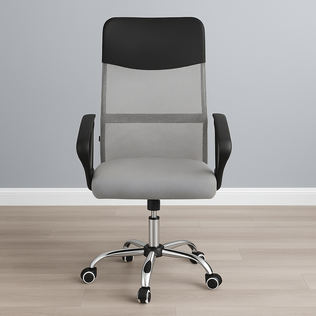 Ergonomikus irodai szék magasságállítással, mesh és műbőr kárpittal, 58x60x117 cm, szürke - Image 10
