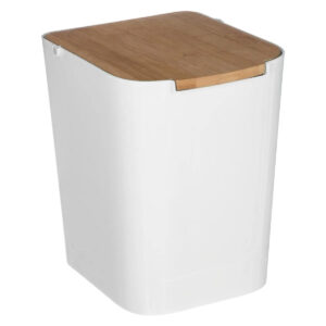 5Five Natureo szemetes kuka fedéllel, polipropilén és bambusz, 5 liter, 22x19x24 cm, fehér