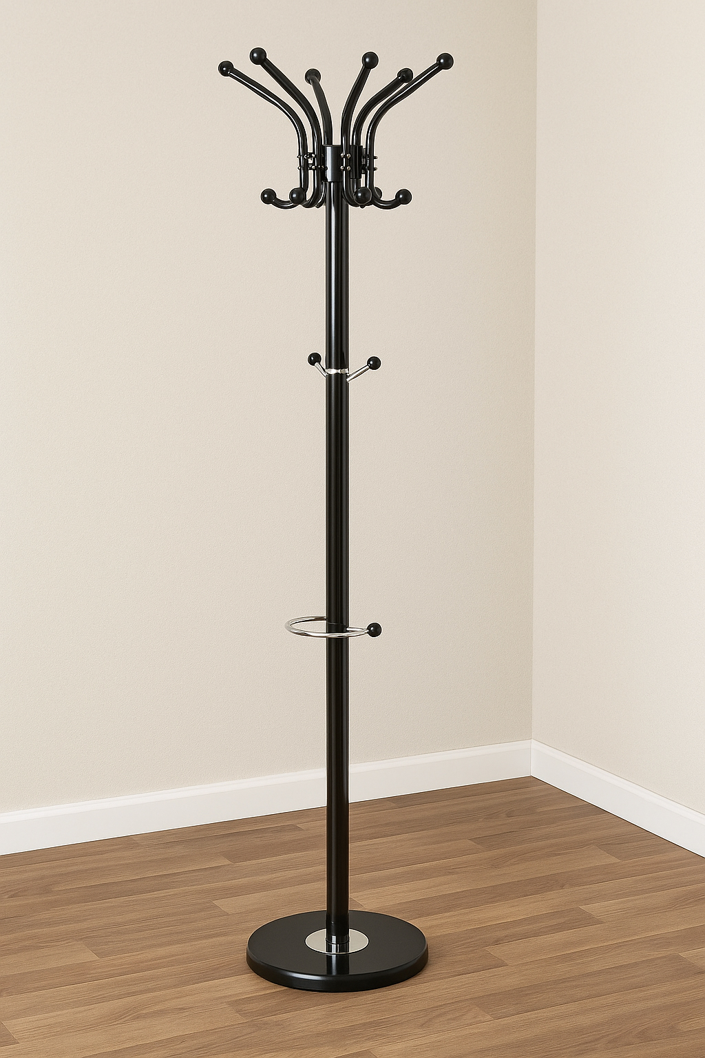 5Five fém állófogas 12 akasztóval és esernyőtartóval, acél és márvány, 182 cm, fekete - Image 5
