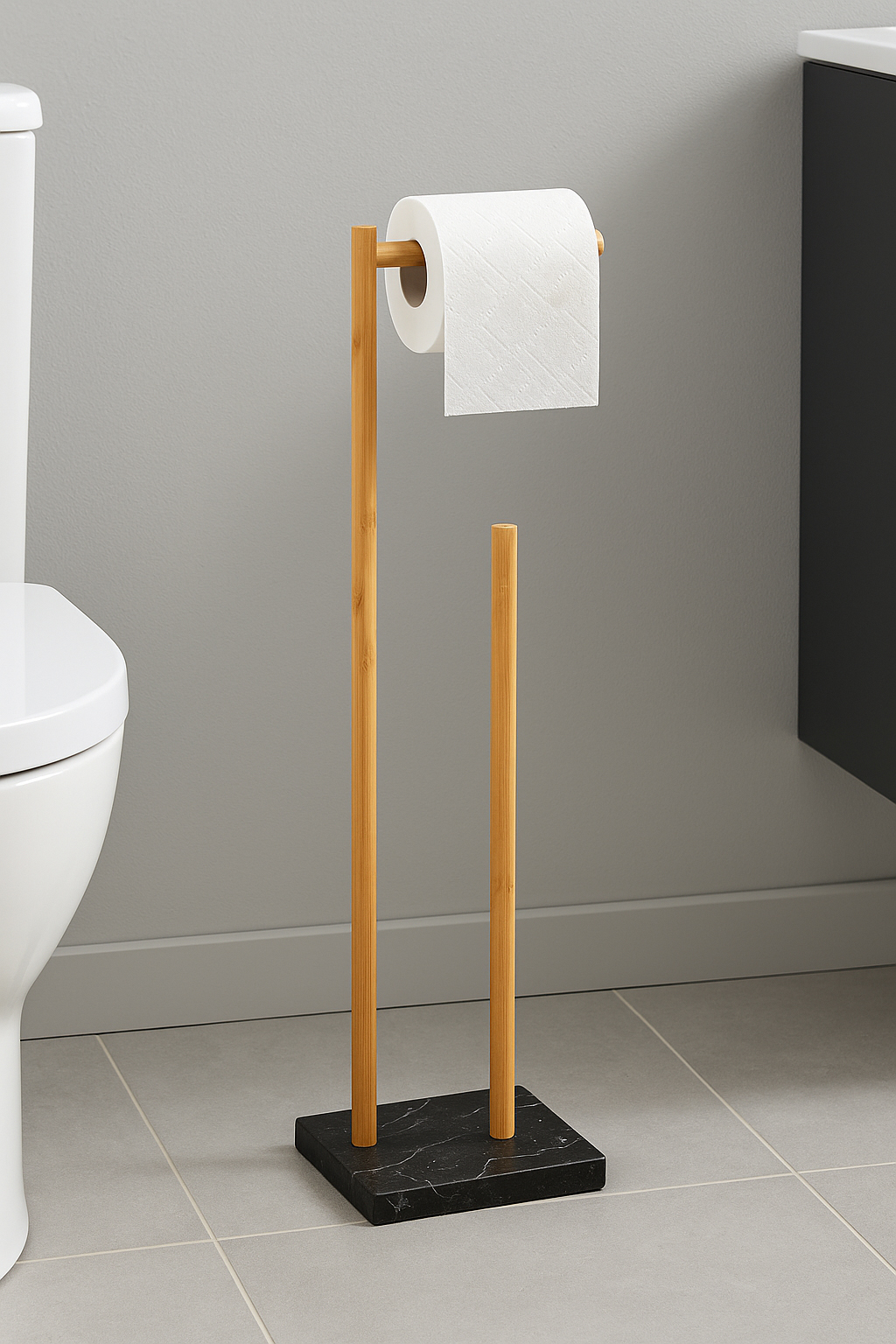 5Five Lea WC-papírtartó tárolóhellyel, bambusz, 22x18x78 cm, fekete és barna - Image 2