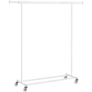 SONGMICS ruhatartó állvány kihúzható felső rúddal, kerekeken, szélességben állítható, 45x(92–132)x160 cm, fehér