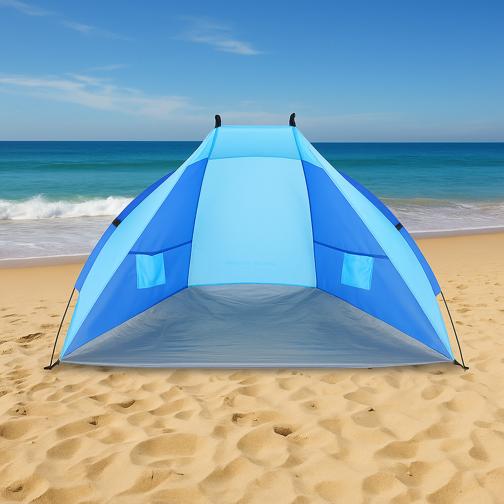 2 személyes strandsátor, UV-védelemmel és szigetelt padlóval, 200×100×105 cm, kék - Image 8