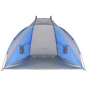 2 személyes strandsátor UV-védelemmel és szigetelt padlóval, 200×120×120 cm, kék és szürke