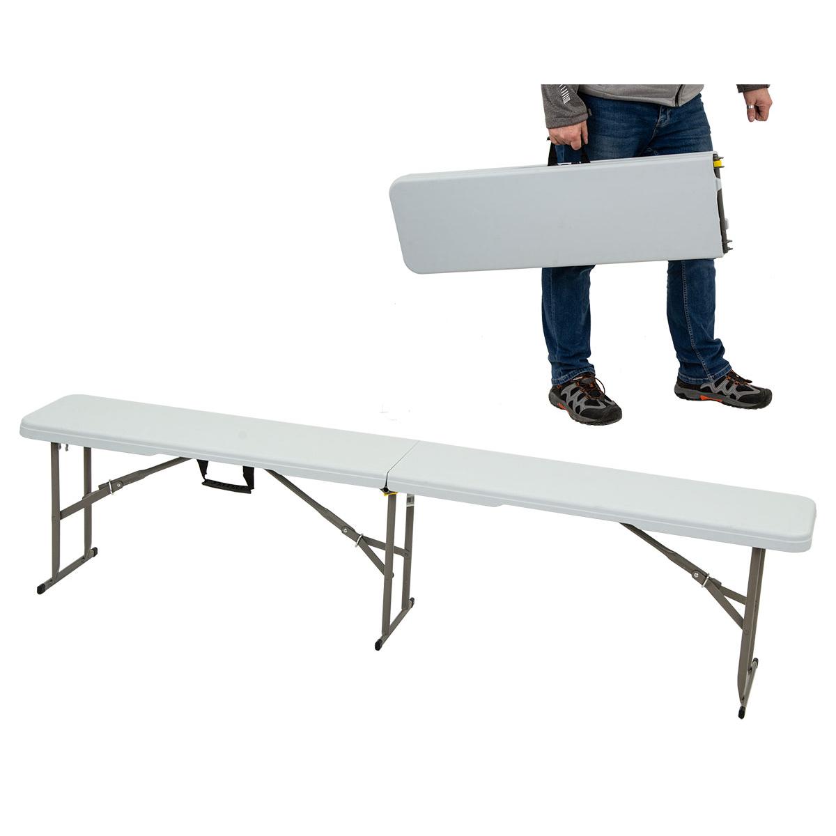 Összecsukható pad rendezvényekhez és cateringhez, 183x28x43 cm, HDPE és acél, fehér - Image 3