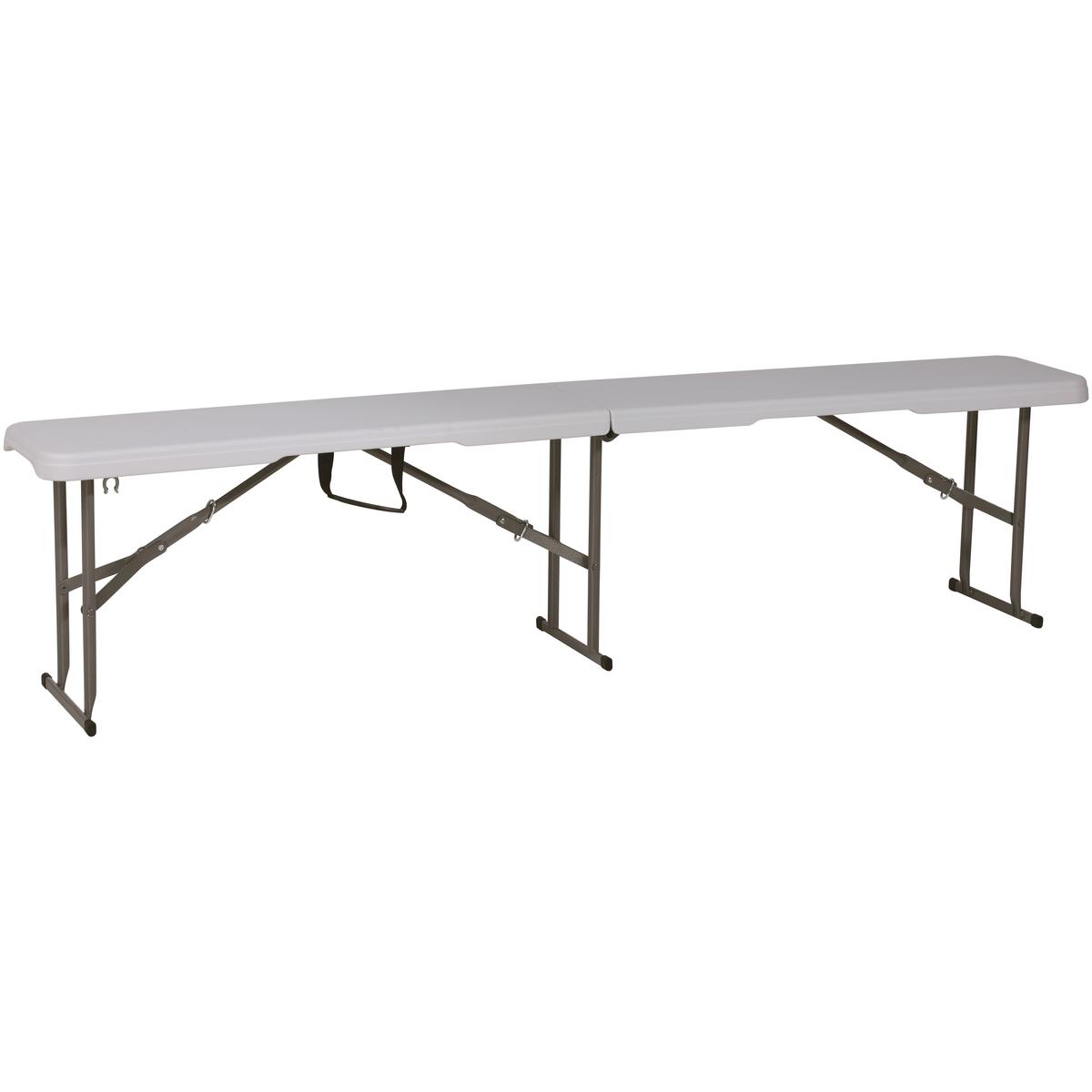 Összecsukható pad rendezvényekhez és cateringhez, 183x28x43 cm, HDPE és acél, fehér