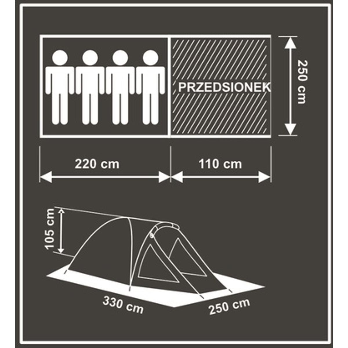 4 személyes kempingsátor előtérrel, UV-védelemmel, 3000 mm vízállóság, 330×250×105 cm, szürke - Image 15