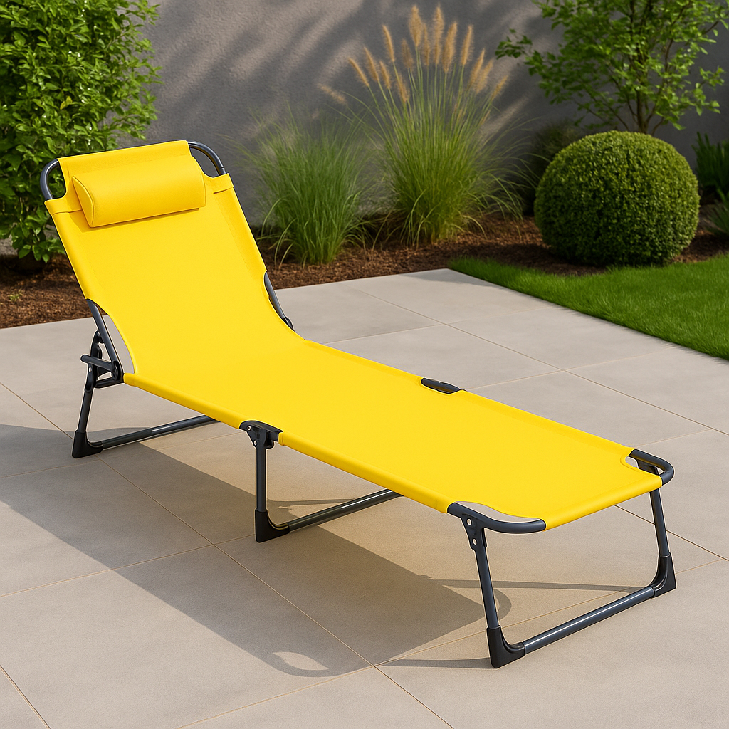 5Five Beach Chair napozóágy, fém vázzal, kompakt összecsukható kialakítással, 173x56x27 cm, sárga - Image 6